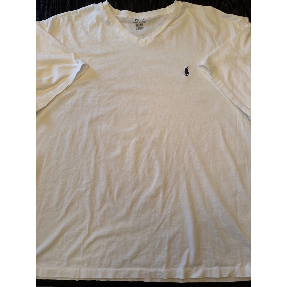 Polo Ralph Lauren White V-Neck Tee Navy Pony Mens XXL (D)